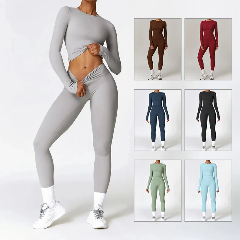 Tight-fitting Brushed Yoga Suit Quick-drying Fitness Clothes Fitness Long Sleeve Tracksuits Sports Suit Gym Top High Waist Leggings Women Sets Yoga Set
